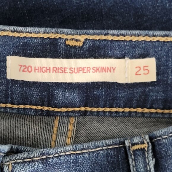 Levis 720 High Rise Super Skinny Jeans Womens Size 25 Blue Distressed Denim - Picture 3 of 8